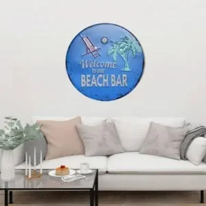 Welcome To Our Beach Bar Round Embossed Metal Tin Sign Poster